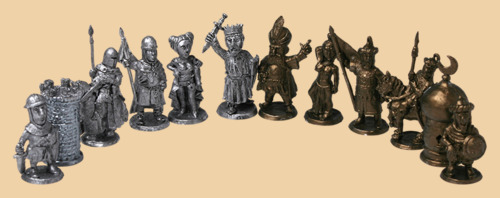 Шахматные фигуры Турки и Крестоносцы чернёные (оловянные, 54 мм)