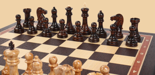 Шахматы в ларце Золотое сечение (венге-ясень, клетка 4,5 см)