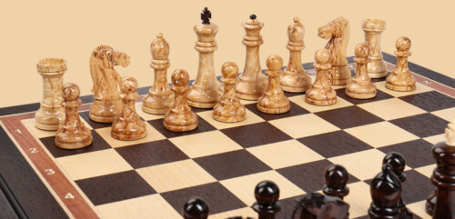 Шахматы в ларце Золотое сечение (венге-ясень, клетка 4,5 см)