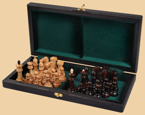 Шахматы Замок в горах №3 (морёный дуб-ясень, клетка 4 см)