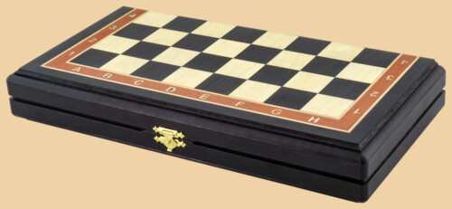 Шахматы Замок в горах №3 (морёный дуб-ясень, клетка 4 см)